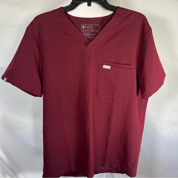 Figs Men's Leon 3 pocket Scrub Top Burgundy Size Medium - Picture 2 of 8